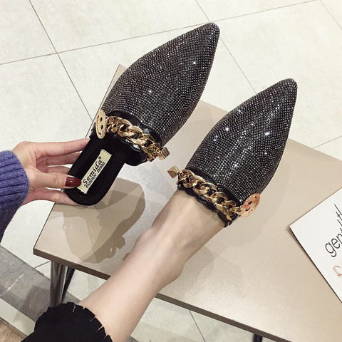 mtvrmall Women Mules Luxury Flats Fashion Loafers Designer Shoes Summer Slippers Pointed Toe Slides Slip on Wedding Casual Ladies Sandals