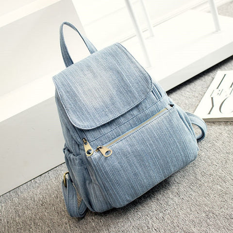 Casual Denim women backpack large Capacity High Quality Canvas Jeans Student Schoolbag Travel Knapsack Rucksack Mochila blue