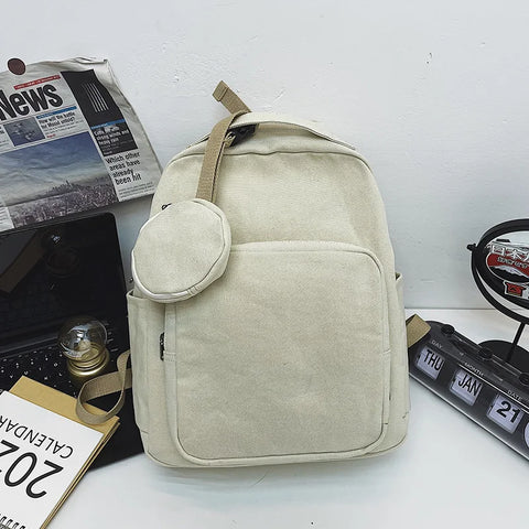 mtvrmall New Green Leisure Canvas Backpack Teen College Student Book Bag Boy Travel Rucksack Fashion Women's School Bag Female Packet