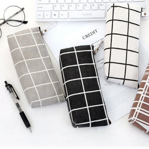 mtvrmall Canvas Geometric Pencil Bag Case School Simple Striped Grid Solid Color Cute Pencil Bag Case Pouch Office Students Supplies SAL