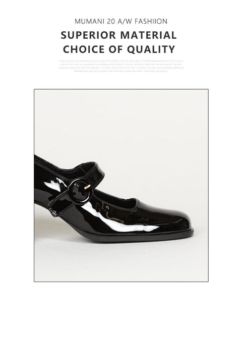 Mtvrmall - Woman¡®s  New Mary Janes Shoes Genuine Leather Shallow Square heel Pumps Buckle Strap Round Toe Lady Footwear