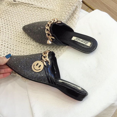 mtvrmall Women Mules Luxury Flats Fashion Loafers Designer Shoes Summer Slippers Pointed Toe Slides Slip on Wedding Casual Ladies Sandals