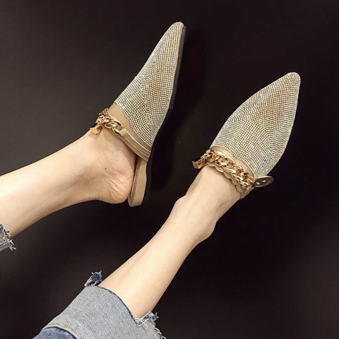 mtvrmall Women Mules Luxury Flats Fashion Loafers Designer Shoes Summer Slippers Pointed Toe Slides Slip on Wedding Casual Ladies Sandals