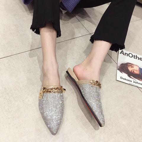 mtvrmall Women Mules Luxury Flats Fashion Loafers Designer Shoes Summer Slippers Pointed Toe Slides Slip on Wedding Casual Ladies Sandals