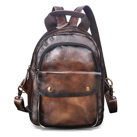 mtvrmall Unisex Original Leather Fashion Travel College School Book Bag Female Women Ladies Backpack Student 12" Chest Sling Bag