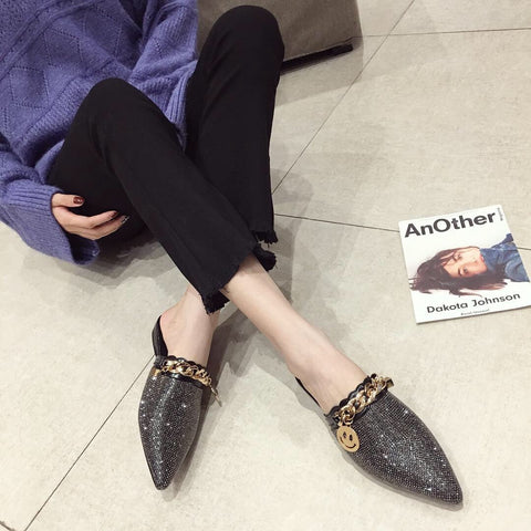 mtvrmall Women Mules Luxury Flats Fashion Loafers Designer Shoes Summer Slippers Pointed Toe Slides Slip on Wedding Casual Ladies Sandals