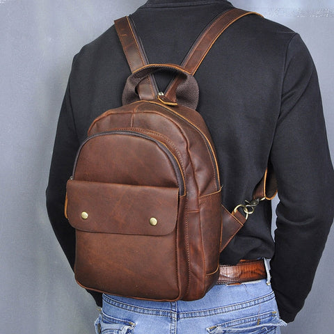mtvrmall Unisex Original Leather Fashion Travel College School Book Bag Female Women Ladies Backpack Student 12" Chest Sling Bag