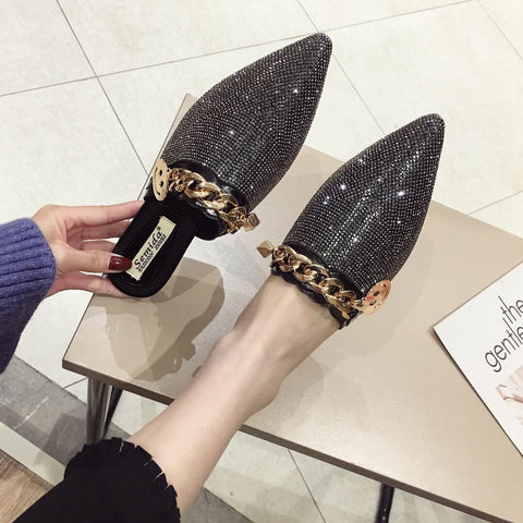 mtvrmall Women Mules Luxury Flats Fashion Loafers Designer Shoes Summer Slippers Pointed Toe Slides Slip on Wedding Casual Ladies Sandals