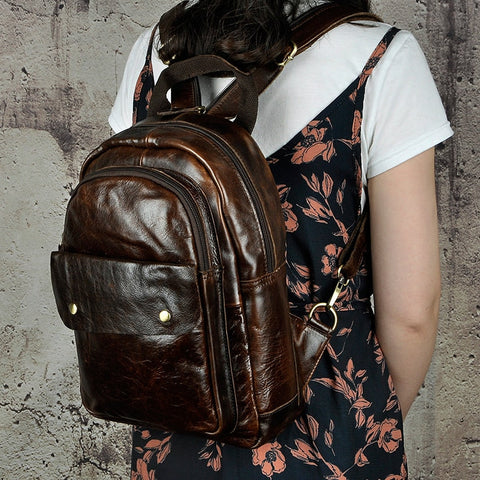 mtvrmall Unisex Original Leather Fashion Travel College School Book Bag Female Women Ladies Backpack Student 12" Chest Sling Bag