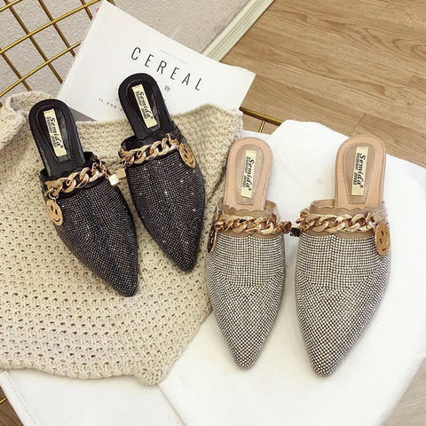 mtvrmall Women Mules Luxury Flats Fashion Loafers Designer Shoes Summer Slippers Pointed Toe Slides Slip on Wedding Casual Ladies Sandals