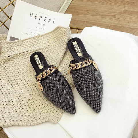mtvrmall Women Mules Luxury Flats Fashion Loafers Designer Shoes Summer Slippers Pointed Toe Slides Slip on Wedding Casual Ladies Sandals
