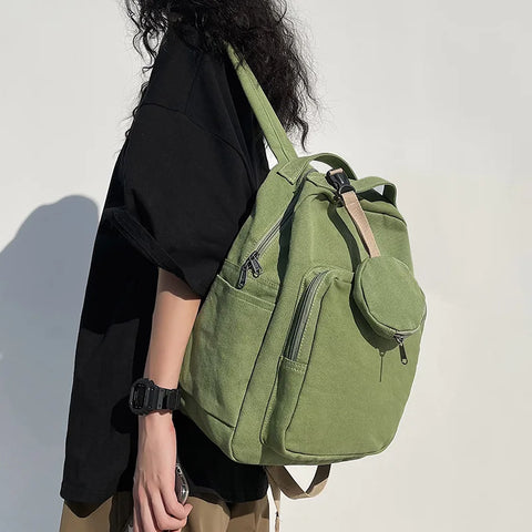 mtvrmall New Green Leisure Canvas Backpack Teen College Student Book Bag Boy Travel Rucksack Fashion Women's School Bag Female Packet
