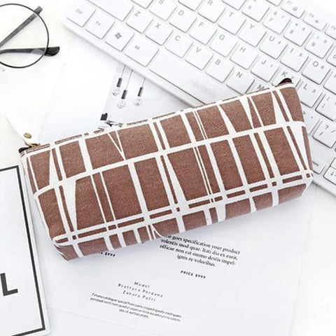 mtvrmall Canvas Geometric Pencil Bag Case School Simple Striped Grid Solid Color Cute Pencil Bag Case Pouch Office Students Supplies SAL