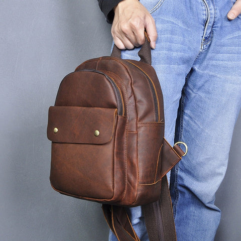 mtvrmall Unisex Original Leather Fashion Travel College School Book Bag Female Women Ladies Backpack Student 12" Chest Sling Bag