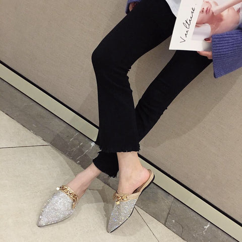 mtvrmall Women Mules Luxury Flats Fashion Loafers Designer Shoes Summer Slippers Pointed Toe Slides Slip on Wedding Casual Ladies Sandals