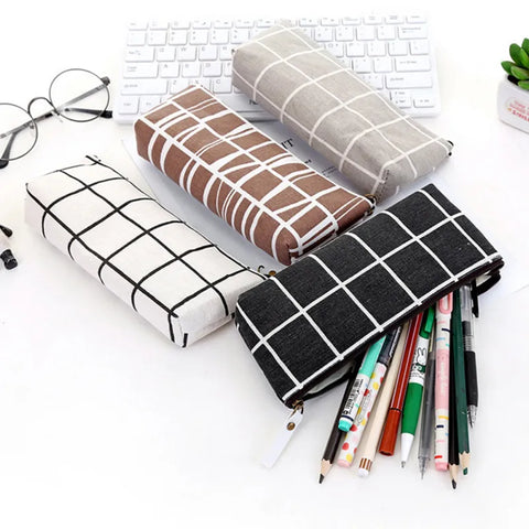 mtvrmall Canvas Geometric Pencil Bag Case School Simple Striped Grid Solid Color Cute Pencil Bag Case Pouch Office Students Supplies SAL