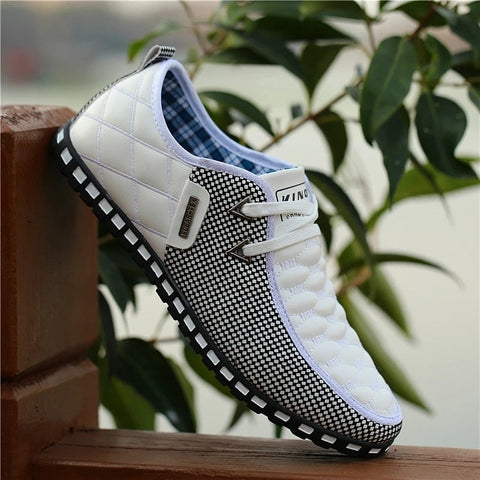 Mtvrmall - Men Leather Shoes Autumn Men's Casual Shoes Breathable Light Weight White Sneakers Driving Shoes Pointed Toe Business Men Shoes