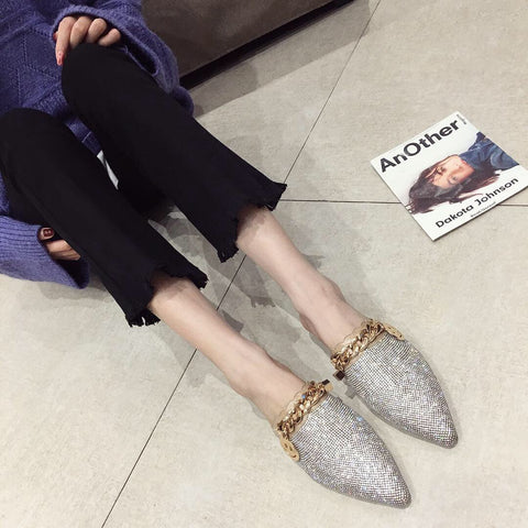 mtvrmall Women Mules Luxury Flats Fashion Loafers Designer Shoes Summer Slippers Pointed Toe Slides Slip on Wedding Casual Ladies Sandals