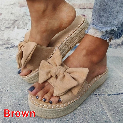 mtvrmall - Women's Sandals Summer Solid Women Shoes Bow Sandal Slipper Indoor Outdoor Flip-flops Beach Shoes Female Slippers Plus Size