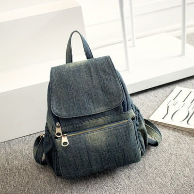 Casual Denim women backpack large Capacity High Quality Canvas Jeans Student Schoolbag Travel Knapsack Rucksack Mochila blue