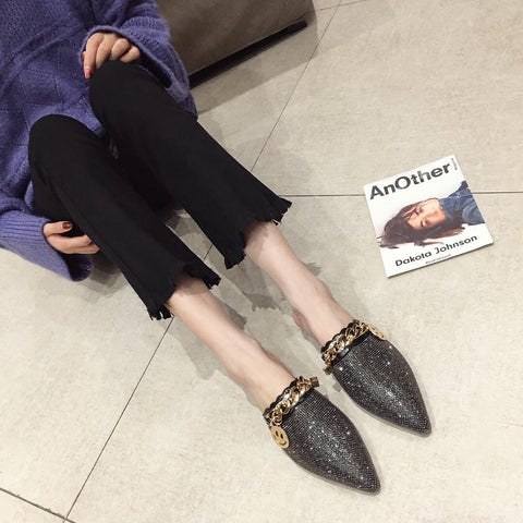 mtvrmall Women Mules Luxury Flats Fashion Loafers Designer Shoes Summer Slippers Pointed Toe Slides Slip on Wedding Casual Ladies Sandals