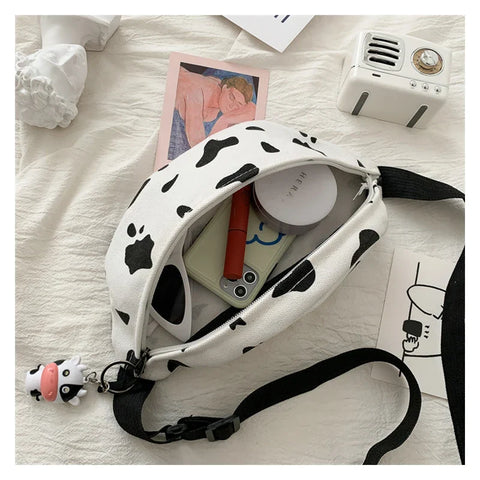 mtvrmall woman chest bag Korea INS cow canvas small messenger bag Japanese Harajuku style wild girl cute student chest bag Female pockets