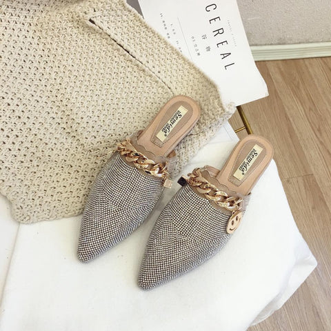 mtvrmall Women Mules Luxury Flats Fashion Loafers Designer Shoes Summer Slippers Pointed Toe Slides Slip on Wedding Casual Ladies Sandals