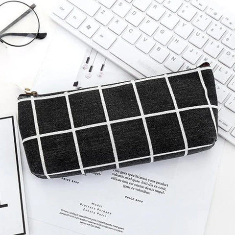 mtvrmall Canvas Geometric Pencil Bag Case School Simple Striped Grid Solid Color Cute Pencil Bag Case Pouch Office Students Supplies SAL