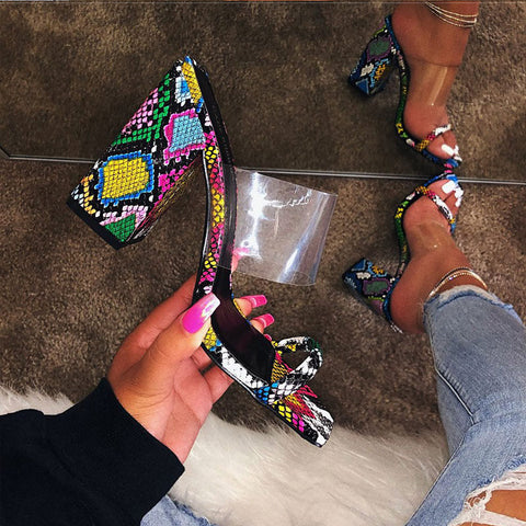 mtvrmall - Women Sandals Transparent Sandals Ladies High Heel Slippers Candy Color Open Toes Thick Heel Fashion Female Slides Summer Shoes