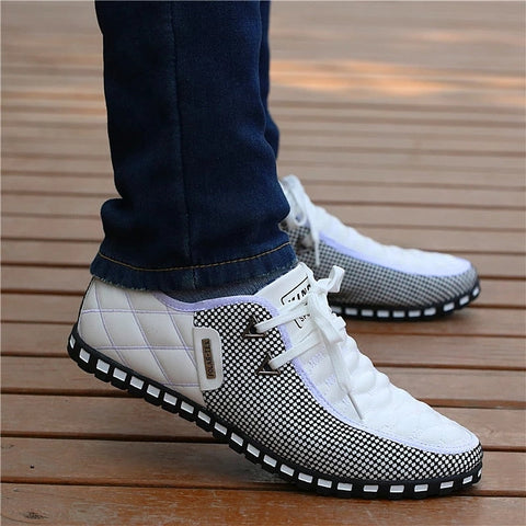 Mtvrmall - Men Leather Shoes Autumn Men's Casual Shoes Breathable Light Weight White Sneakers Driving Shoes Pointed Toe Business Men Shoes