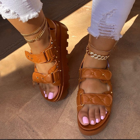 mtvrmall - Retro Women's Sandals Fashion Flower Print Sewing Shoes Rhinestone Design Summer Sandals Soft Paltform Sandalias De Mujer