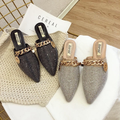 mtvrmall Women Mules Luxury Flats Fashion Loafers Designer Shoes Summer Slippers Pointed Toe Slides Slip on Wedding Casual Ladies Sandals