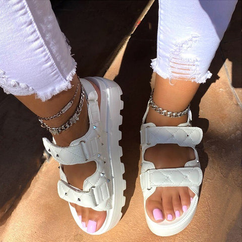 mtvrmall - Retro Women's Sandals Fashion Flower Print Sewing Shoes Rhinestone Design Summer Sandals Soft Paltform Sandalias De Mujer