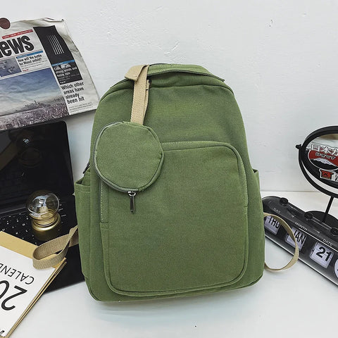mtvrmall New Green Leisure Canvas Backpack Teen College Student Book Bag Boy Travel Rucksack Fashion Women's School Bag Female Packet