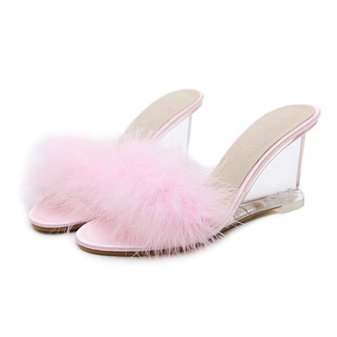 mtvrmall - Women Slippers Shoes Summer High Heels Woman Sandals Wedges Crystal Transparent Mules Shoes Brand Wedding Shoes Plus Size