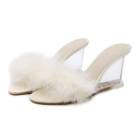 mtvrmall - Women Slippers Shoes Summer High Heels Woman Sandals Wedges Crystal Transparent Mules Shoes Brand Wedding Shoes Plus Size