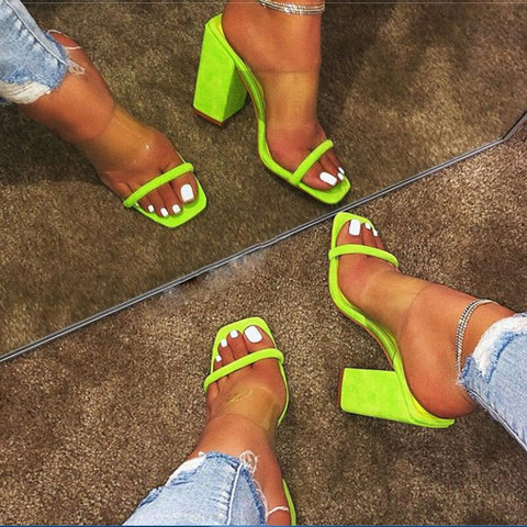 mtvrmall - Women Sandals Transparent Sandals Ladies High Heel Slippers Candy Color Open Toes Thick Heel Fashion Female Slides Summer Shoes
