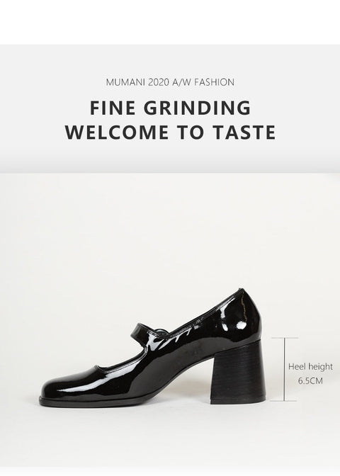 Mtvrmall - Woman¡®s  New Mary Janes Shoes Genuine Leather Shallow Square heel Pumps Buckle Strap Round Toe Lady Footwear
