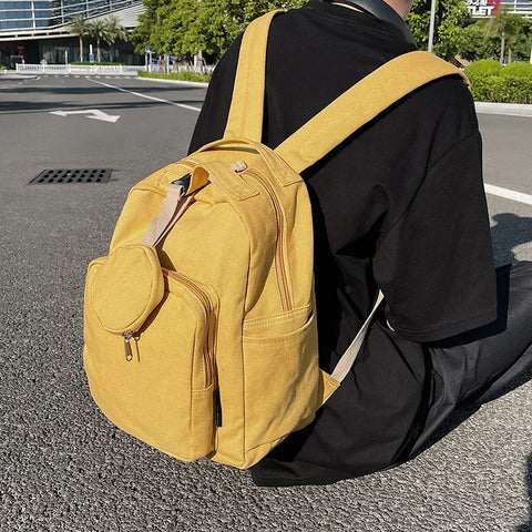 mtvrmall New Green Leisure Canvas Backpack Teen College Student Book Bag Boy Travel Rucksack Fashion Women's School Bag Female Packet