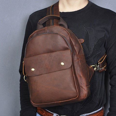 mtvrmall Unisex Original Leather Fashion Travel College School Book Bag Female Women Ladies Backpack Student 12" Chest Sling Bag