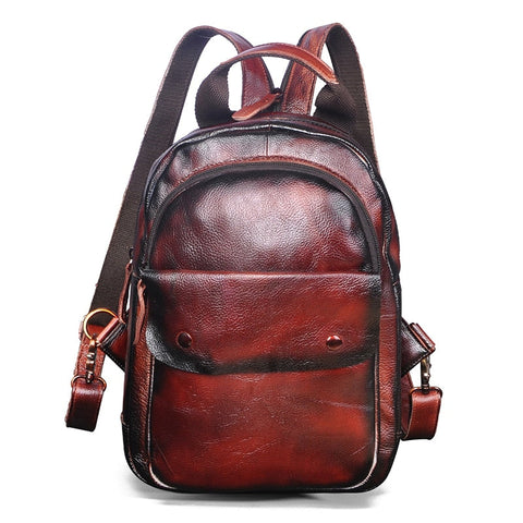 mtvrmall Unisex Original Leather Fashion Travel College School Book Bag Female Women Ladies Backpack Student 12" Chest Sling Bag