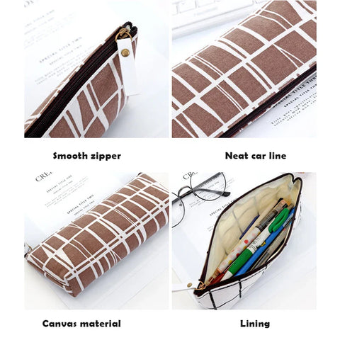 mtvrmall Canvas Geometric Pencil Bag Case School Simple Striped Grid Solid Color Cute Pencil Bag Case Pouch Office Students Supplies SAL