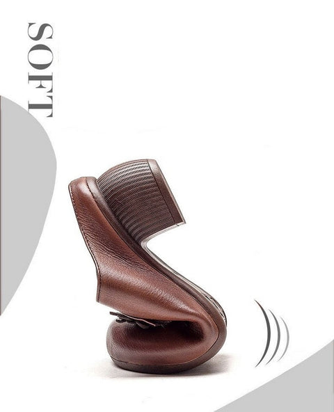 mtvrmall - Retro Style Hand Made Women Slippers,Soft Summer Shoes,Close Toe High Heels Slides,Hollow Out,Black,BROWN