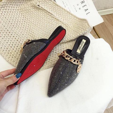 mtvrmall Women Mules Luxury Flats Fashion Loafers Designer Shoes Summer Slippers Pointed Toe Slides Slip on Wedding Casual Ladies Sandals