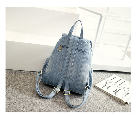 Casual Denim women backpack large Capacity High Quality Canvas Jeans Student Schoolbag Travel Knapsack Rucksack Mochila blue