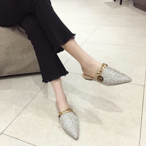 mtvrmall Women Mules Luxury Flats Fashion Loafers Designer Shoes Summer Slippers Pointed Toe Slides Slip on Wedding Casual Ladies Sandals
