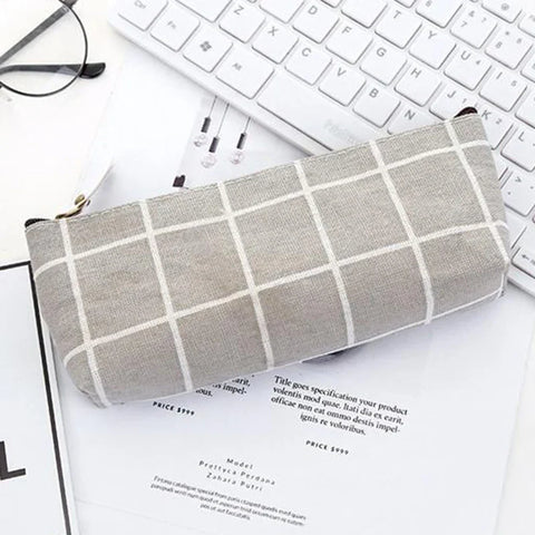 mtvrmall Canvas Geometric Pencil Bag Case School Simple Striped Grid Solid Color Cute Pencil Bag Case Pouch Office Students Supplies SAL