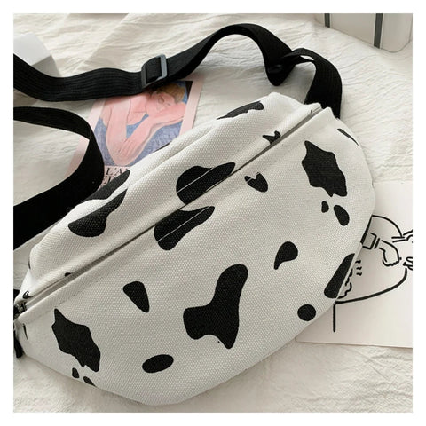 mtvrmall woman chest bag Korea INS cow canvas small messenger bag Japanese Harajuku style wild girl cute student chest bag Female pockets
