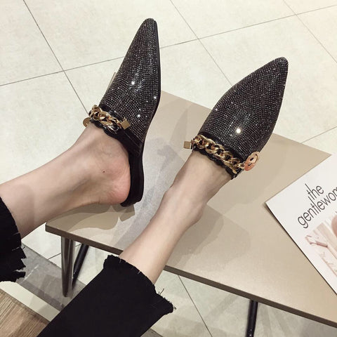 mtvrmall Women Mules Luxury Flats Fashion Loafers Designer Shoes Summer Slippers Pointed Toe Slides Slip on Wedding Casual Ladies Sandals