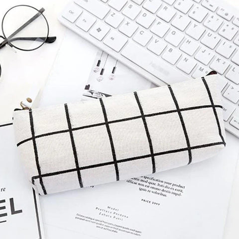 mtvrmall Canvas Geometric Pencil Bag Case School Simple Striped Grid Solid Color Cute Pencil Bag Case Pouch Office Students Supplies SAL